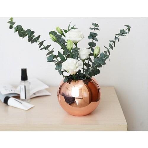 Stainless steel golden metal vase flower vase Nordict living room table Decoration vase gold vase nordic round vase