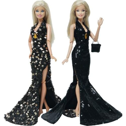 1 Set Limited Edition Shiny Dress Black Elegant Fishtail Skirt Wedding Party Wear Accessories Clothes for Barbie Doll DIY Toys