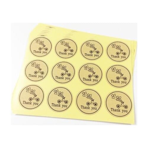 1000pcs/lot Round Kraft Paper Seal Sticker/Romantic Bicycle Heart Holiday Design Thank You Stickers/packaging Material Supplies