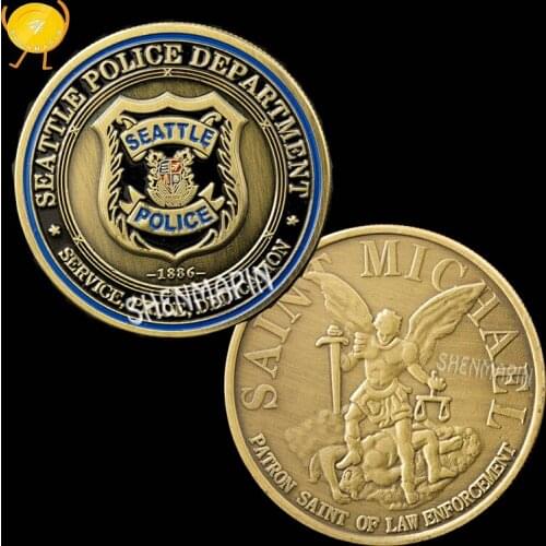 1886 Seattle Police Department Commemorative Coin Saint Michael Patron Saint Coins Collectibles Honor Service Pride Dedication