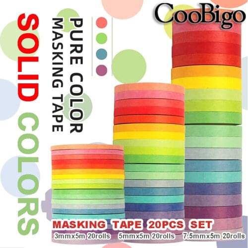 20Rolls Washi Tape Adhesive Tape Rainbow Decorative Solid Colors Masking Tape for Diary Album Bullet Journals DIY Notebook
