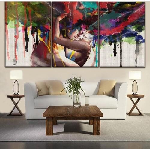 3 Panel Graffiti Abstract Artistic Man And Women Canvas Print Painting Modern Wall Art Home Decor Modular Picture For Bedroom