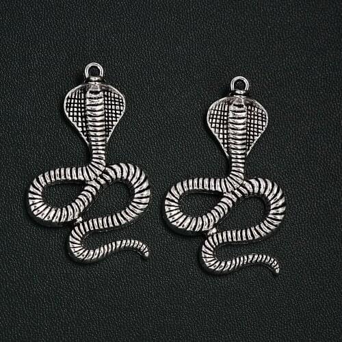 3pcs/Lots 28x45mm Antique Silver Plated Big Cobra Snake Charms Vintage Animals Pendants For DIY Bangles Jewelry Making Finding