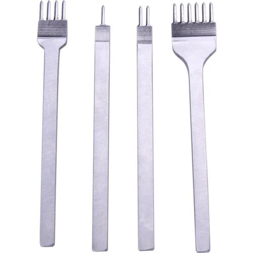 4PCS/Set DIY Leather Tools 3mm/4mm/5mm Hole Punches Stitching Punch Kits 1+2+4+6 Prong Leathercraft Embossing Tool