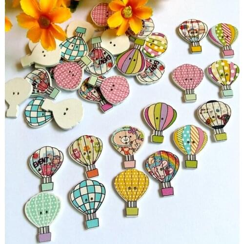 60Pcs Multicolor hot air balloon Random Botones 2 Holes Wooden Buttons Scrapbook Sewing Craft Accessories