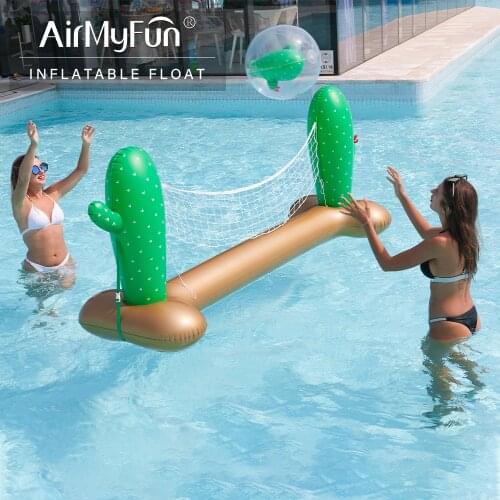 AirMyFun Inflatable Cactus Volleyball Set, Fun Water Sports with Cactus for Teens, Pool Volleyball Game with Cactus Beach Ball
