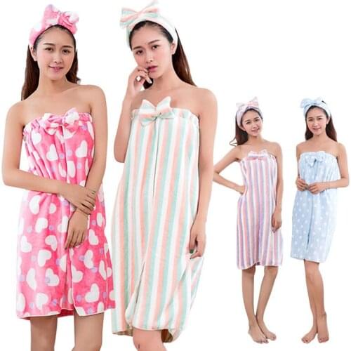 Butterfly Knot Bath Towel With Headband Set Flannel Super Absorbent Soft Wearable Towel Nightwear Bath Skirt Spa Beach Towels