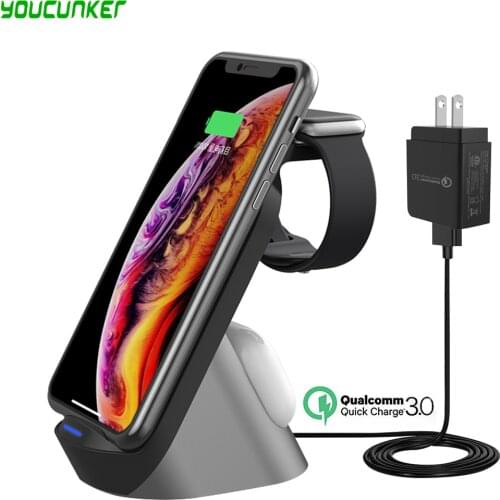 YOUCUNKER QI 15W 3 in 1 Fast Wireless Charger Stand For iPhone Samsung Buds Phone Holder For Apple Watch 6 5 4 3 2 Airpods Pro