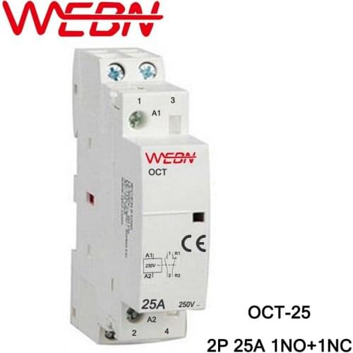 OCT Series AC Household Contactor 230V 50/60Hz 2P 25A 1NO+1NC One Normal Open and One Normal Close Contact Din Rail Contactor