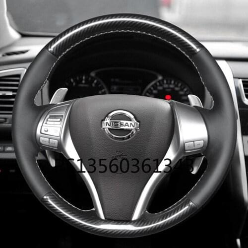 Suitable for Nissan X-TRAI Sylphy Teana Qashqai Tiida hand-stitched steering wheel cover leather suede carbon fiber grip cover