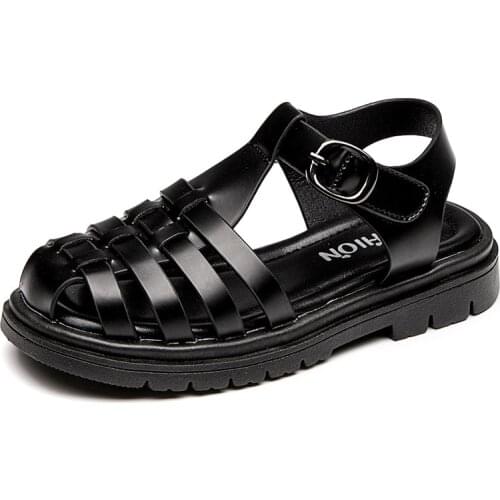 CUZULLAA 2021 Summer Kids Boys Retro T-Strap Beach Sandals Gladiator Shoes For Children Girls Hook & Loop Sandals Size 27-37