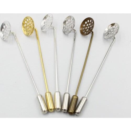 10pcs Gold Silver Plated Copper Long Brooch Safety Pins 12mm Blank Base Trays for DIY Lapel Dress Jewelry Making Brooches Base
