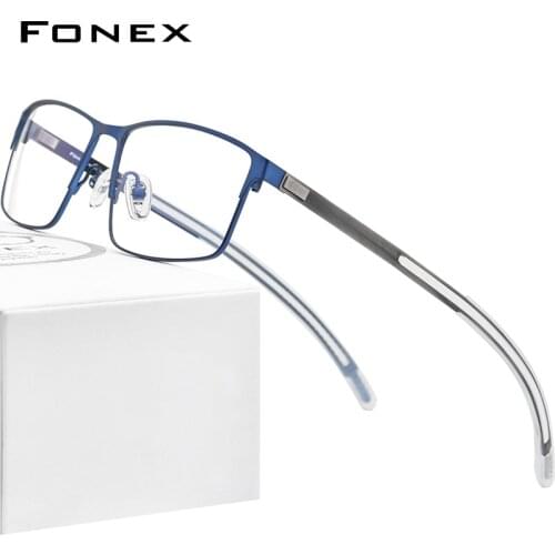 FONEX Alloy Glasses Frame Men Square Myopia Prescription Optical Eyeglasses 2020 New Male Metal Full Korea Screwless Eyewear 998