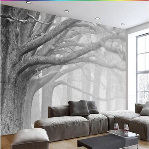 Beibehang Custom wallpaper fresco photo vintage nostalgic modern black and white forest big tree art tv backdrop wallpaper