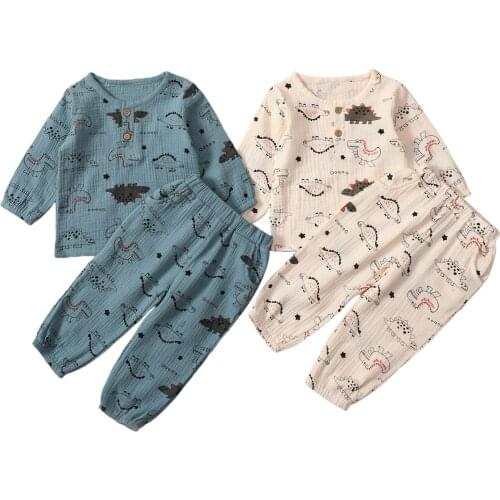 1-5Years Children’s Casual T-shirt and Trousers Set Cartoon Dinosaur Long Sleeve Tops and Long Pants