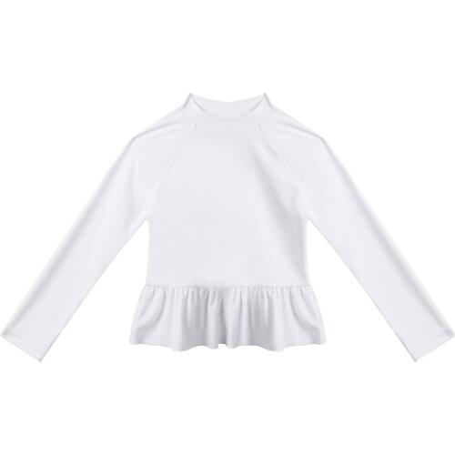 Big Girls Long Sleeve T-Shirts Tops SPF/UPF 50+ Sun Protection Peplum Swim Shirt Tee Rash Guard for Beach Pool Summer Clothes