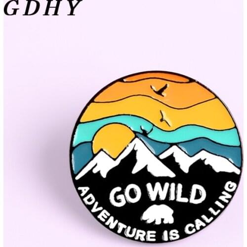 GDHY GO WILD,Adventure is Calling Enamel pin Iceberg polar bear Brooches Lapel pin Denim bag Badge jewelry Adventure lovers Gift
