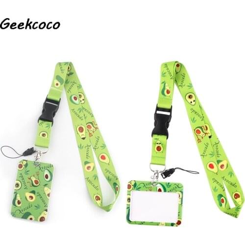 J2697 Cartoon Avocado ID Card Holder With Lanyard For Keychain Key Badge Mobile Phone Keyring Neck Strap With DIY Card Cover