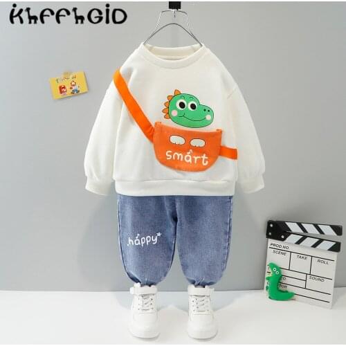 Baby boys and girls clothes suit fashion cartoon flower print autumn new cartoon leisure comfortable sweater + jeans 0-4 years o
