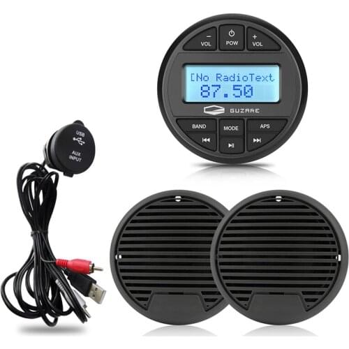 Marine Stereo Waterproof Boat Bluetooth Audio Receiver MP3 Player+3inch Marine Speakers For RV ATV Golf Cart+AM FM Radio Antenna