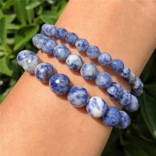 Natural Stone Blue Spot Sodalite Bracelet 128 Faceted Round Bead Crystal Reiki Healing Fashion Jewelry Gift