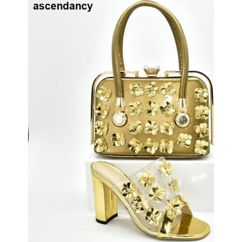 New Fashion Metal Decoration Slip-On Italian Shoes with Matching Bags for Wedding Italy Ladies Sandals with Heels Elegant Party