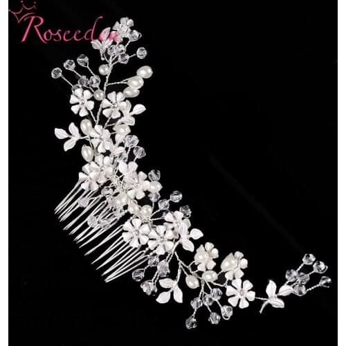 Wholesale Crystal Flower Bridal Hair Combs Handmade Crystal Pearls Wedding Hair Accessories Hair-wear Jewelry RE3176