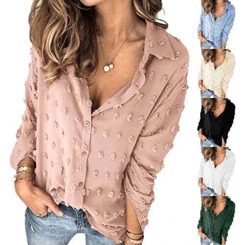 Autumn Polka Dot Blouse Shirt Women Turn-down Collar Clothes Womens Tops Tee Women Shirts Blouses Button Long Sleeve Shirt Woman