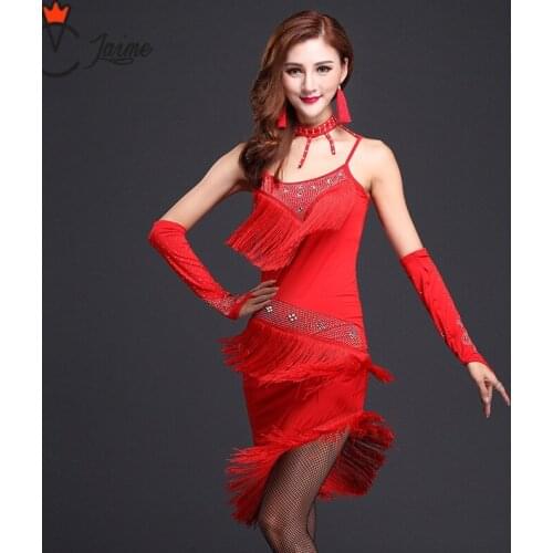 Latin Dance Dress Girls adult Modern Ballroom tassel Fringe Salsa Tango tassels samba carnival costume Dress necklace sleeves
