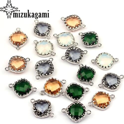 2pcs/lot Crystal Charms Pendant Metal Square Double Hole Connector 3D Charms Pendant For DIY Jewelry Finding Accessories