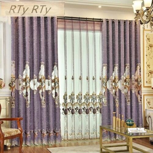 Luxury embroidered custom Purple French window high quality curtains for Livingroom with Window Treatment Drap tulle for Kitchen