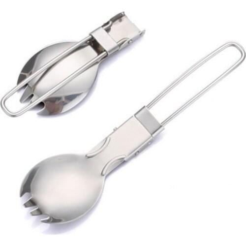 Outdoor Camping Picnic Tableware Folding Spoon Fork Stainless Steel Portable Cutlery Camping Cooking picnic set Cooking Supplies