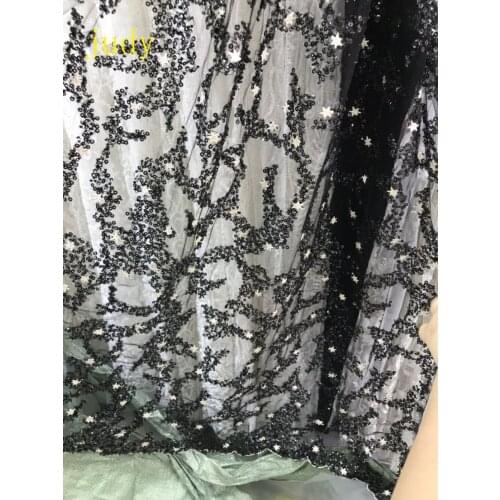 Stock 5yards/bag YF170# Black sequin pattern beads embroidered for evening dress fashion stage Free shipping