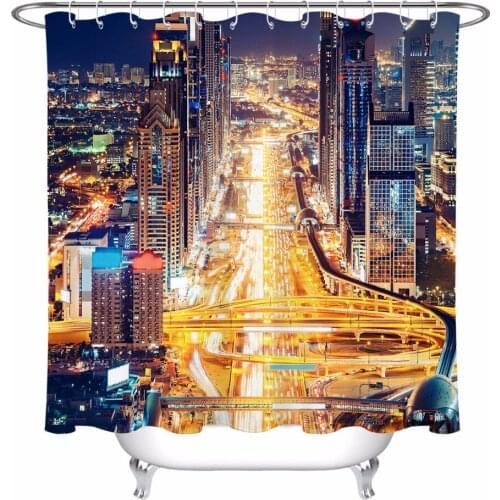 LB City Night Scene Shower Curtain Extra Long Bathroom Waterproof Washable Mildew Resistant Polyester Fabric for Bathtub Decor