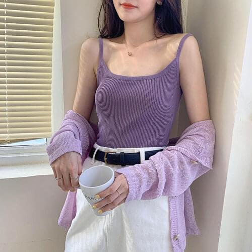 Women Tanks Tops Knitted Small Tank Top Vest Womens Summer Suit Sleeveless Purple Top Camis Crop Top For Women