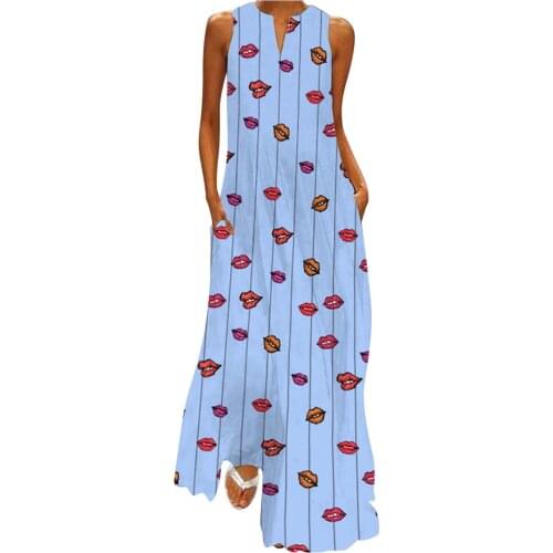 Women Plus Size Boho Vest Dress Ladies Summer Beach Sundress Floral Maxi Kaftan Dresses New Loose Robe Femme платье летнее
