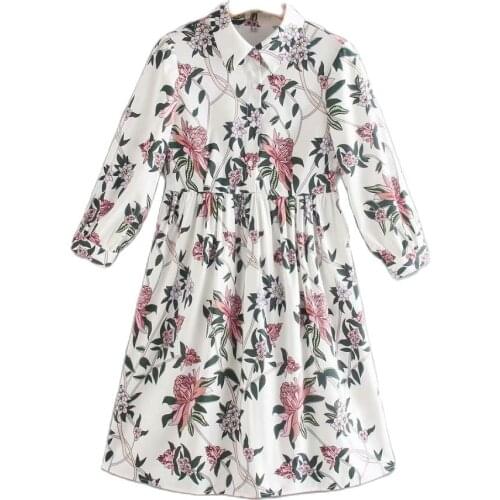 2021 Women Sweet Dress Za Fashion Poplin Floral Print Female Elegant Loose Dress Spring Vintage Mujer Vestido Feminino