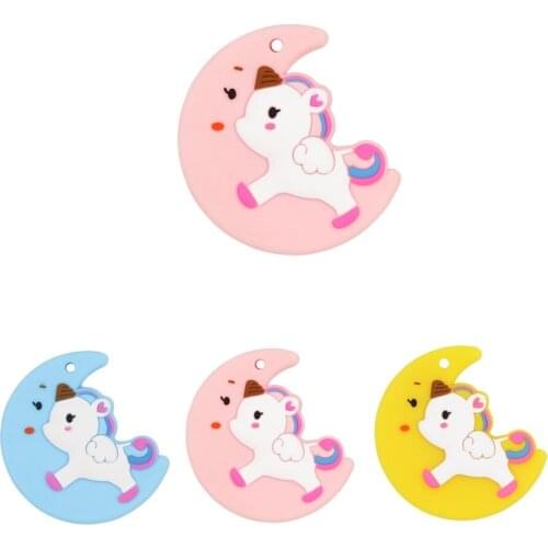 Joepada 1pc Moon Unicorn Silicone Beads Teether For Making Baby Teething Nipple Chain Accessories Food Grade Baby Teether Toy