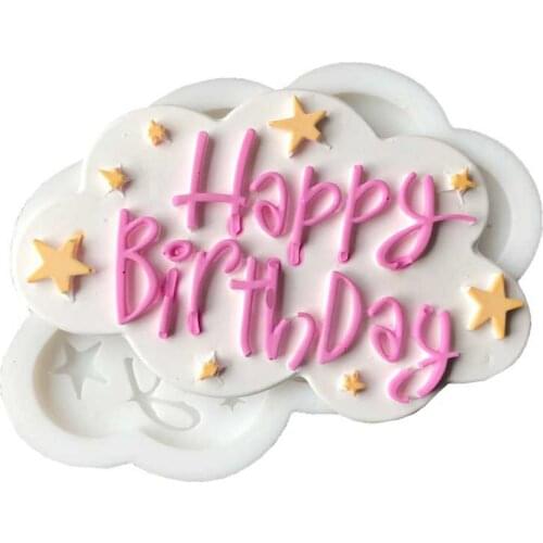 1Pcs DIY Cloud shape Happy Birthday letters silicone mold fondant tools cake dessert decorators moulds
