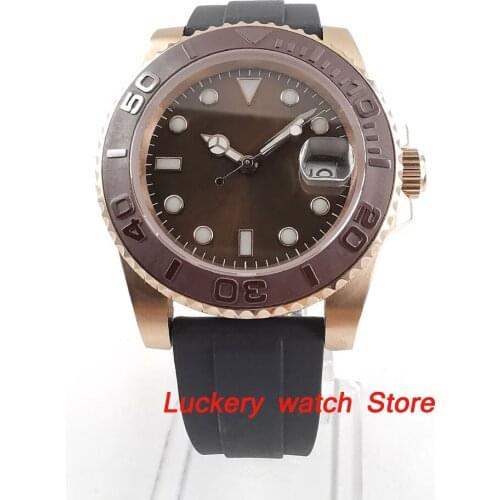 40mm no logo brown dial Luminous saphire glass;brown Ceramic Bezel Automatic movement mens watch-BA57