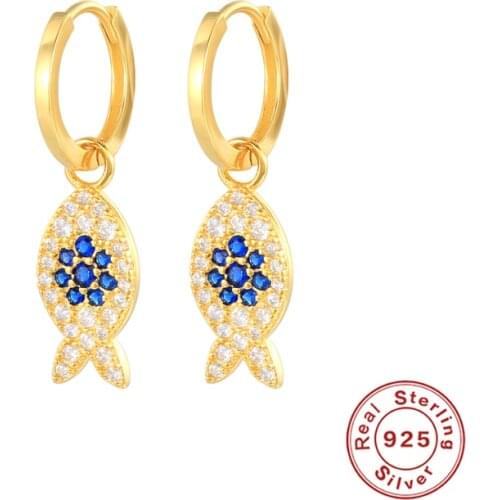 AIDE 925 Sterling Silver Earrings For Women Mini Fish Huggie Earrings Dangle Ear Piercing Pendientes Mom Gift 2021 Trend Vintage