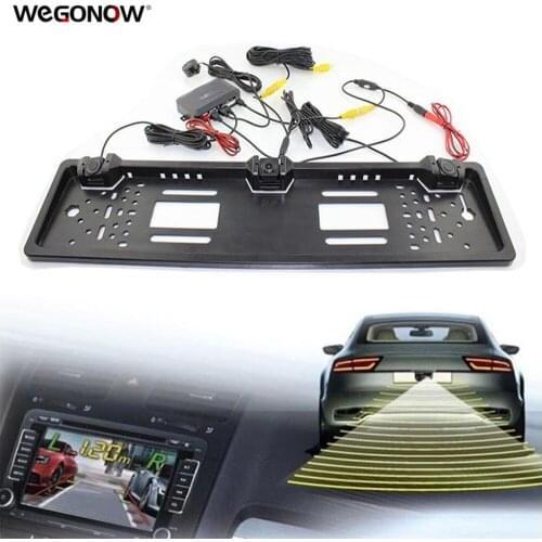 Car Parking Assist European License Plate Frame Reversing Radar Parking Camera Sensor Car Detector Night Vision 170 Degree