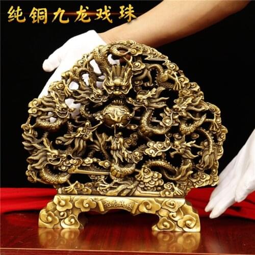 Large 2021 home Company lobby shop efficacious Talisman Exorcise evil spirit good luck royal 9 Dragons copper carving statue