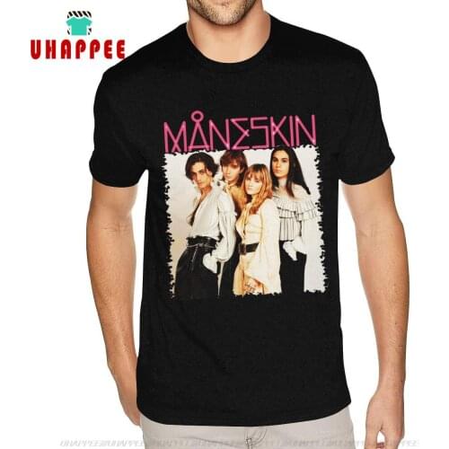 Black Maneskin Artwork Tee Shirts Mens Cheap Custom Short Sleeved Pure Cotton Black Crew Neck Tees Shirts