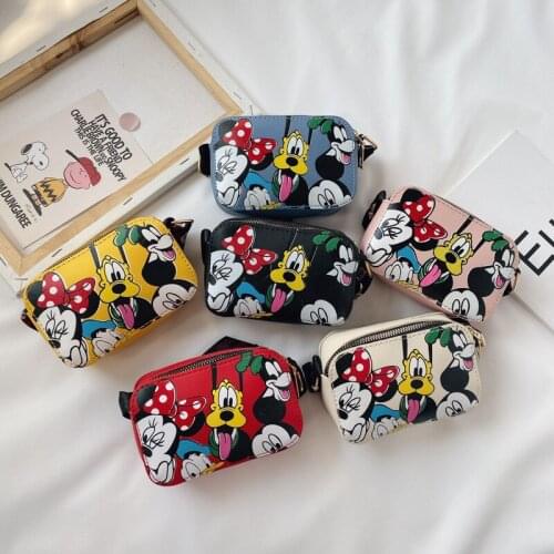 Disney PU Mickey Minnie Printed Childrens Bag Mini Shoulder Bag Cartoon Anime Baby Accessories Bag Girls Messenger Bag