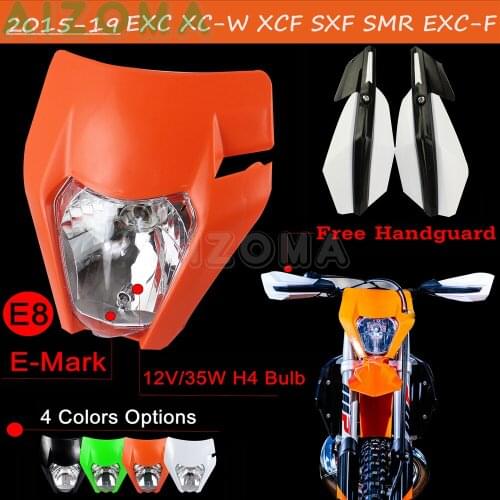 Motorcycle Headlight H4 Bulb Headlamp w/ 7/8"' & 1'' Handguard For EXC-F XC-W XC F SXF EXC SMR MX Enduro Supermoto Dirt Bike