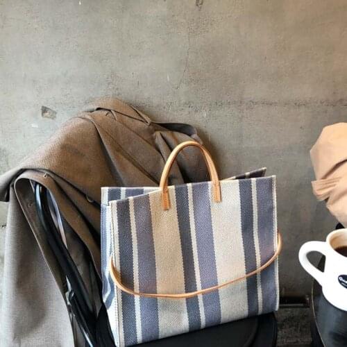 Ins Super Fire Bag Summer Canvas Handbag 2020 New Korean Large Capacity Fashion Color Striped Big Bag Women Bags for Women