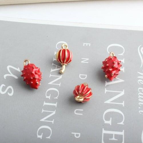 Kawaii Enamel Alloy Charms Wholesale 40pcs/Lot 3D Fruit Strawberry Lantern Necklace Pendants Ornament Accessories Enamel Charms