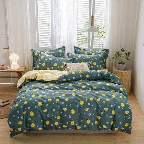 Green Yellow Lemon Cute Kids Cartoon Luxury Comforter Bedding Set Modern King Queen Twin Size Bed Linen Duvet Cover Set