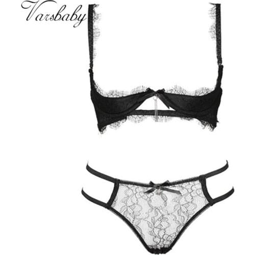 Varsbaby sexy lace open cup bra sets ladies sexy lash lace underwear set
